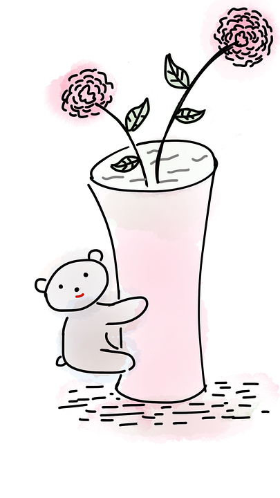 cartoon Bear hugging vase with flowers