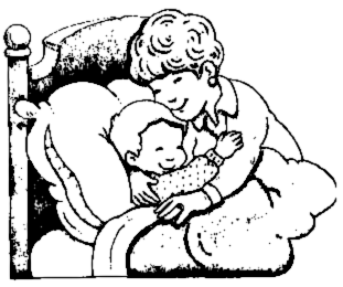 Mom hugging child at bedtime