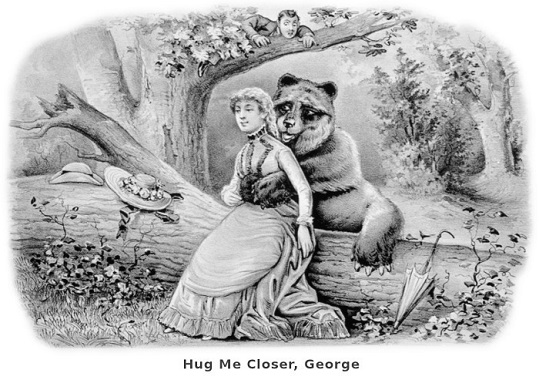Sketch of bear hugging woman